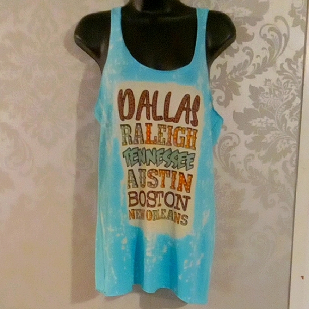 Next Level Apparel Light Blue Grapic  Tank Top